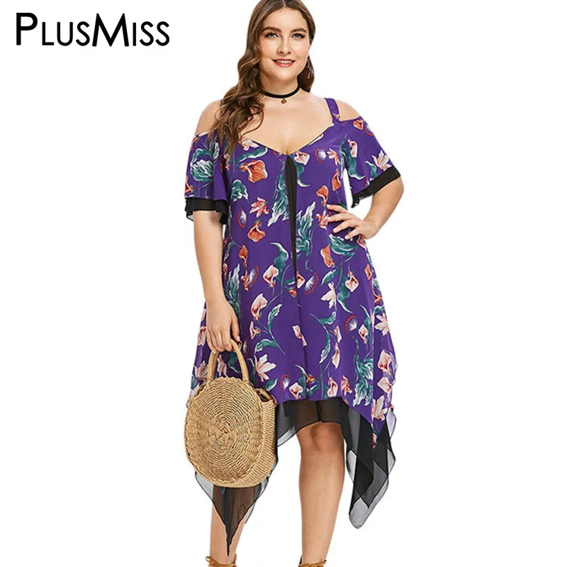 PlusMiss плюс размер 5XL Цветочный Принт свободное платье для женщин XXXXL XXXL XXL с
