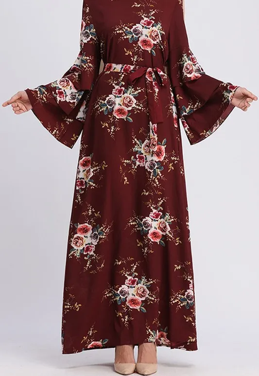 Abayas женская мусульманская одежда с цветочным принтом модные бандажные платья Хиджаб Макси мусульманское платье Бангладеш Кафтан Дубай, Турция Халат - Цвет: Abaya
