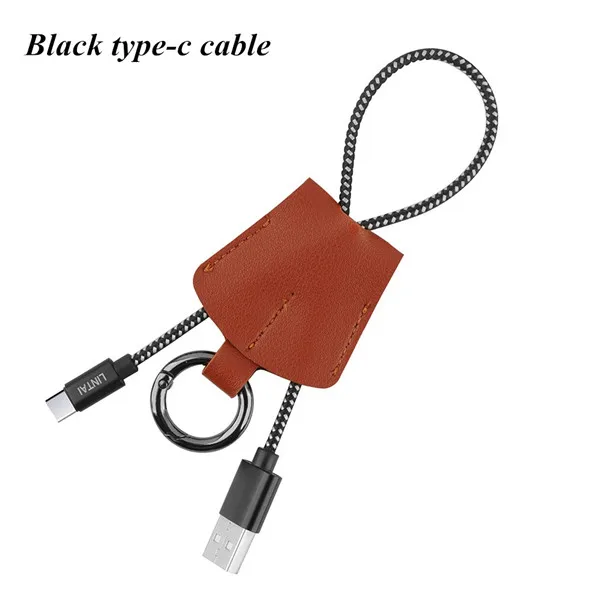 black type c cable E T Портативный кожаный брелок USB кабель для ligthning кабель Micro USB для samsung Тип C брелок кабели для iphone кабель - Цвет: black type c cable