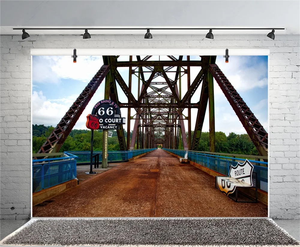 Laeacco Route 66 доска знак стальной мост ребенок живописный фотографический фон