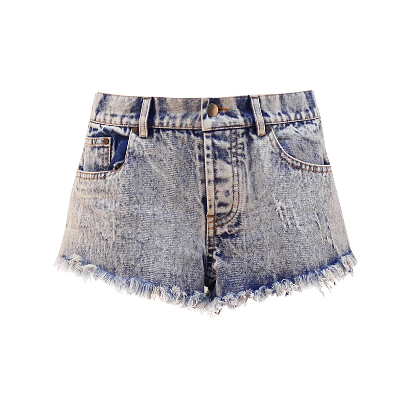 2018 Summer new European and American fashion was thin washed old fringe high waist denim shorts | Женская одежда