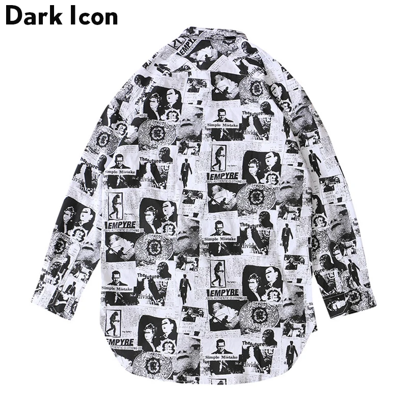 Мужская рубашка в стиле хип хоп DARK ICON черная белая Винтажная Футболка с принтом