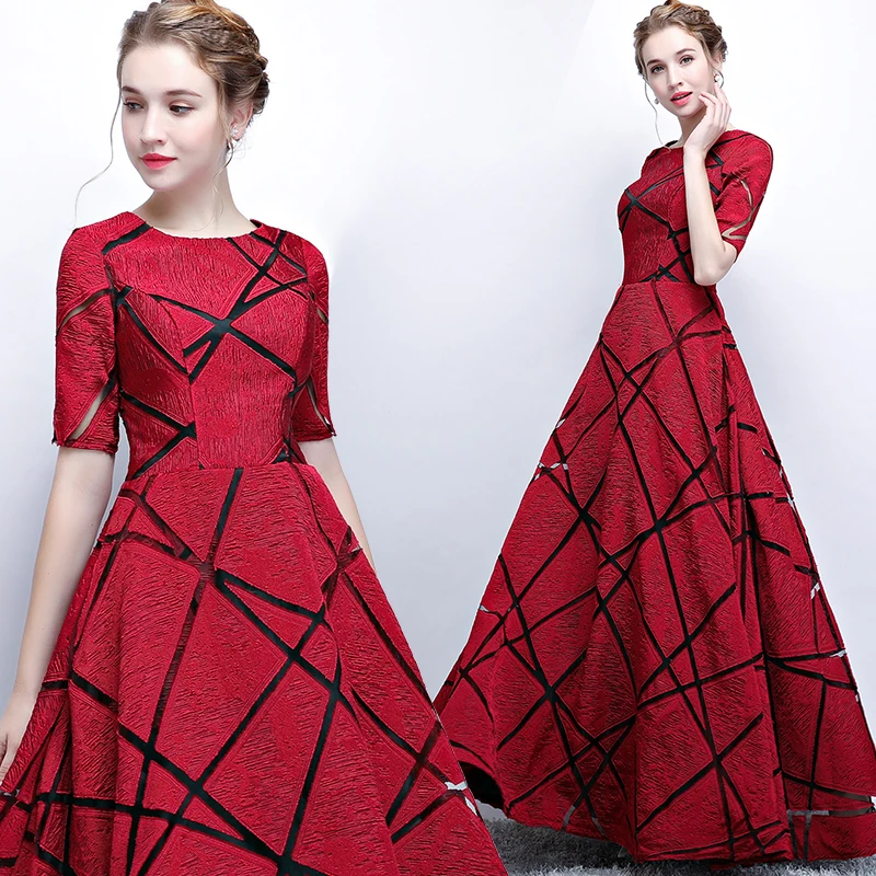 Long Elegant Evening Dresses 2018 New O-neck A-line Half Sleeve Candy Color Prom Party Vestidos Largos Elegantes X | Свадьбы и