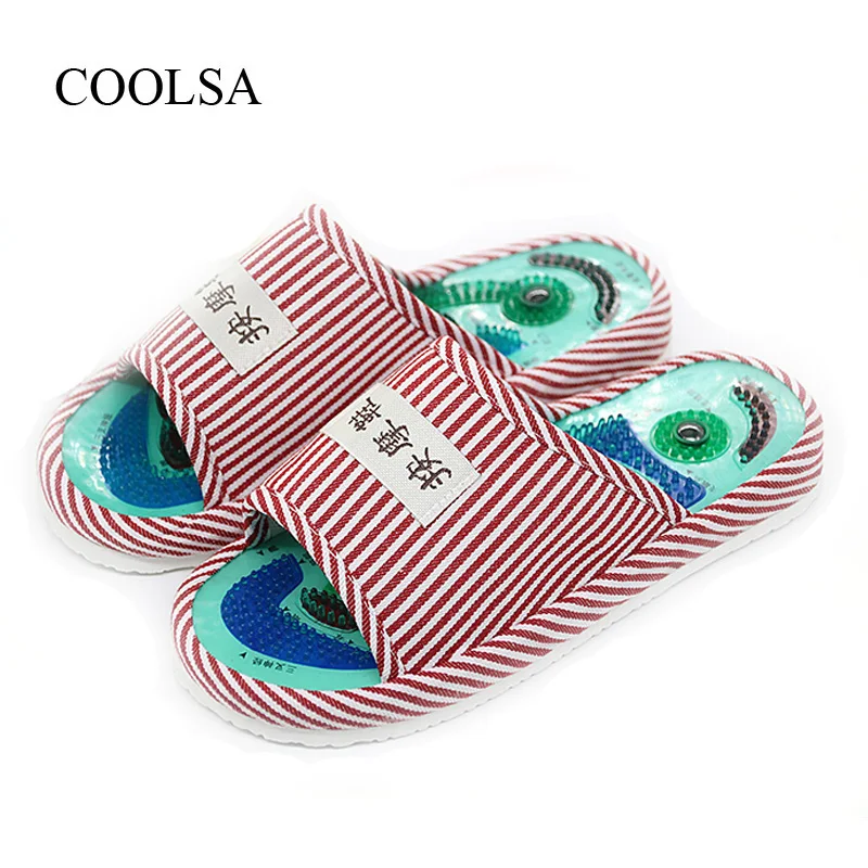 COOLSA/мужские тапочки в синюю полоску, необходимый для здоровья, Taichi, коврик для акупунктурного массажа ног с магнитом, мужские массажные тапочки