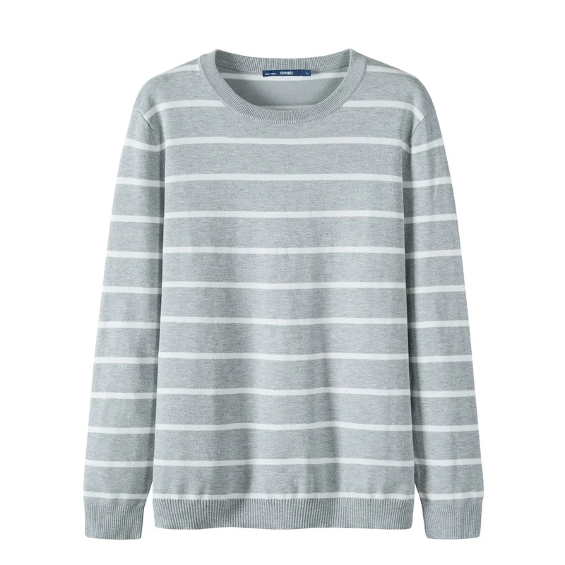 Gray and white tones SEMIR мужской тонкий вязаный свитер, мужской полосатый пуловер, свитер с круглым вырезом и манжетами и подолом, мужские облегающие Повседневные свитера - Color: Gray and white tones