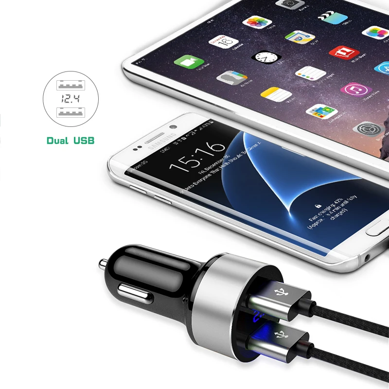 Dual USB Автомобильное Зарядное устройство цифровой светодиодный Дисплей 5 В 4.8A