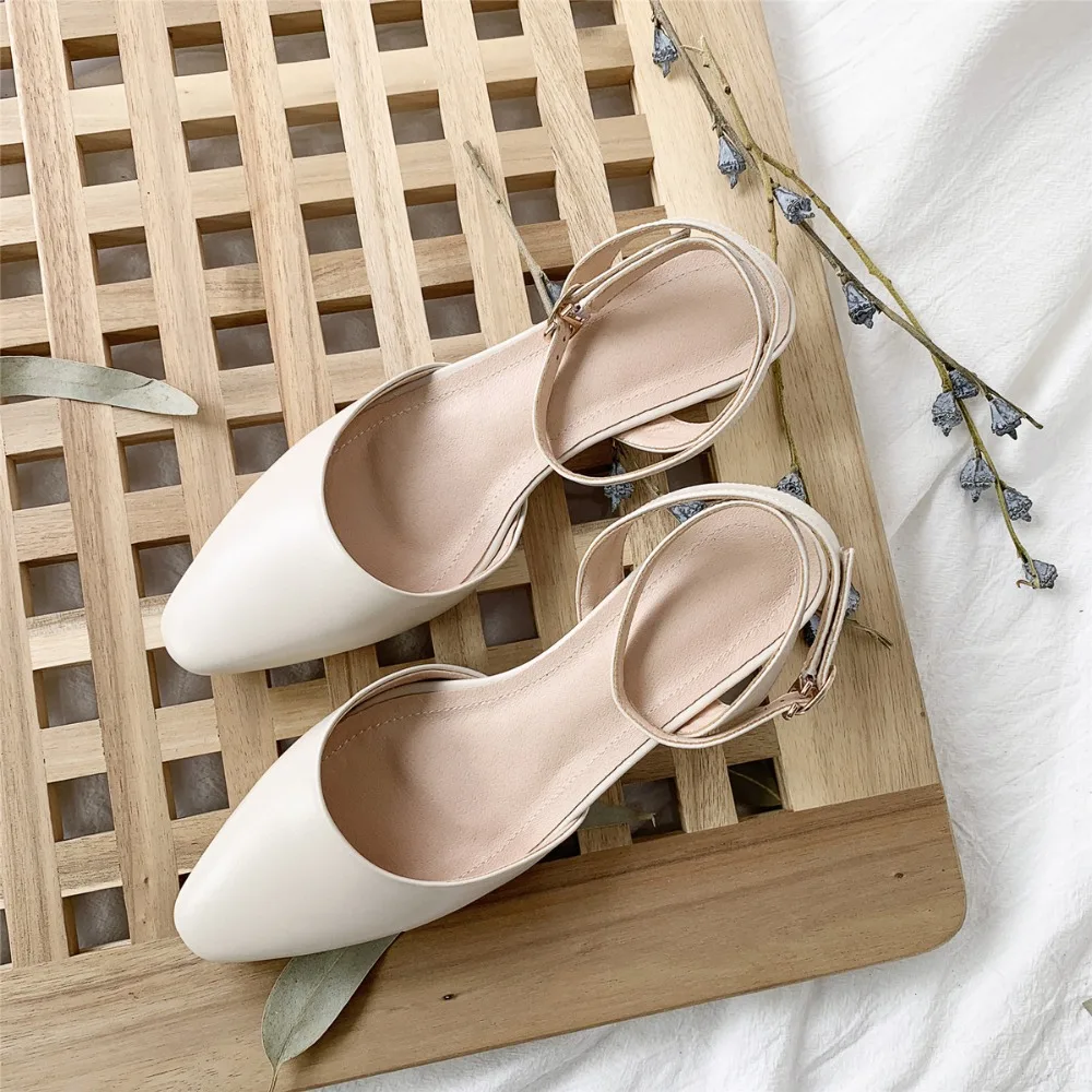 Женские летние сандалии из натуральной кожи с ремешком на щиколотке острым