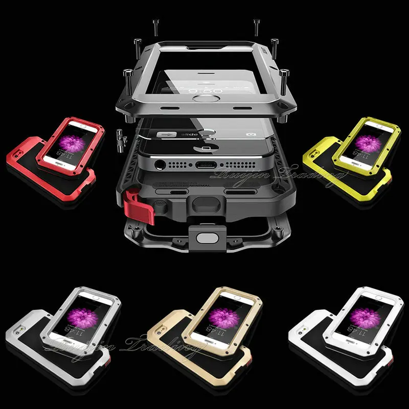 IPX3 Cell Phone Case Luxury Shockproof Waterproof Powerful Aluminum Gorilla Glass Metal Cover For iPhone 7 5 5s SE 6 6s Plus |