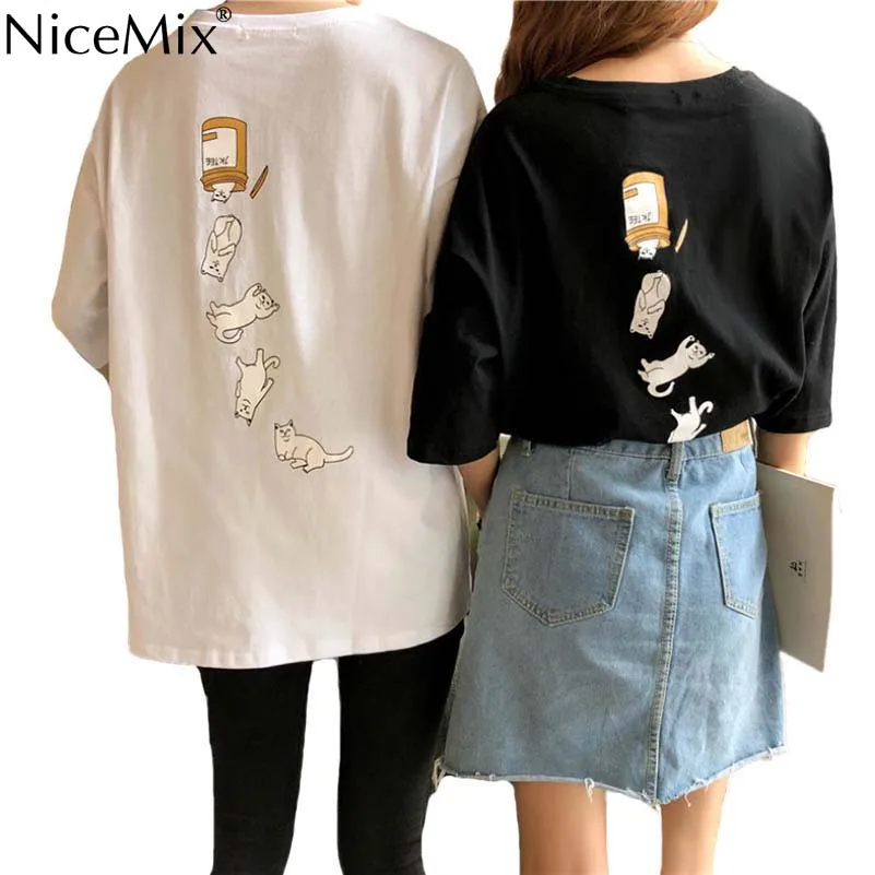 NiceMix Harajuku Kawaii женская футболка милый стиль милый кот забавные женские футболки топы с короткими рукавами Tumblr модные графические пары C