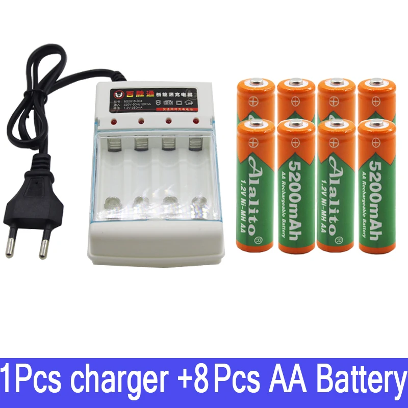4 шт AlalitoAA 5200 1,2 V Quanlity аккумуляторная батарея AA 5200mAh BTY Ni-MH 1,2 V аккумуляторная батарея с микрофоном+ зарядное устройство