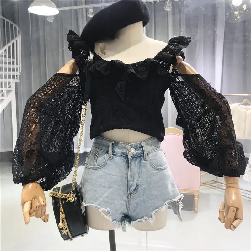 WENYIN 2018 Autumn Fashion Streetwear Sexy Slash neck Hollow Out Shoulder Ruffles Lace Blouse Women blusas Shirt Tops WY-506 |