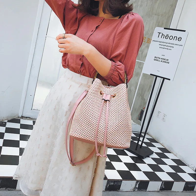 Женские пляжные сумки-ведра на ремешке летняя женская сумка-мешок плечо Сумка с