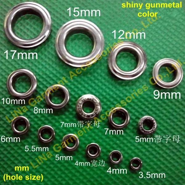 

Free shipping 10mm Eyelets for Apparel and Scrapbook Shiny Gunmetal color metal eyelets for garment bags wallet etc accessories