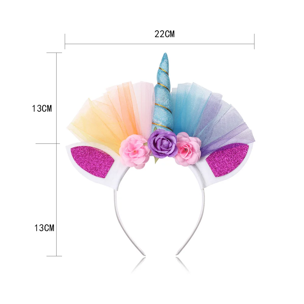 1 шт блеск Пасхальный обруч для волос бонус для вечерние DIY волосы Accessoriess Rainbow Unicorn рога Лентой Дети шифон повязка на голову "Единорог"