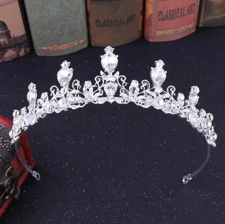 Silver White KMVEXO милые розовые хрустальные свадебные короны для женщин Новинка горный хрусталь пышный диадема тиары украшение для волос Свадебные аксессуары для волос - Окраска металла: Silver White