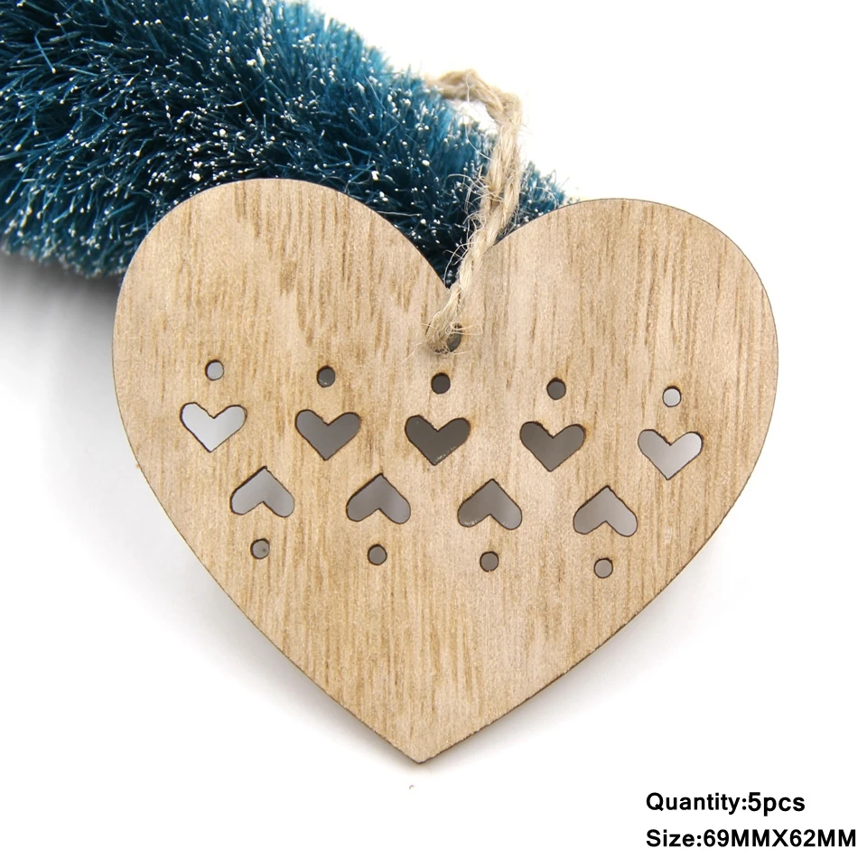 Heart 5 шт. милые винтажные рождественские деревянные подвески, украшения DIY деревянные поделки детский подарок орнамент с рождественской елкой украшения для рождественской вечеринки - Цвет: Heart