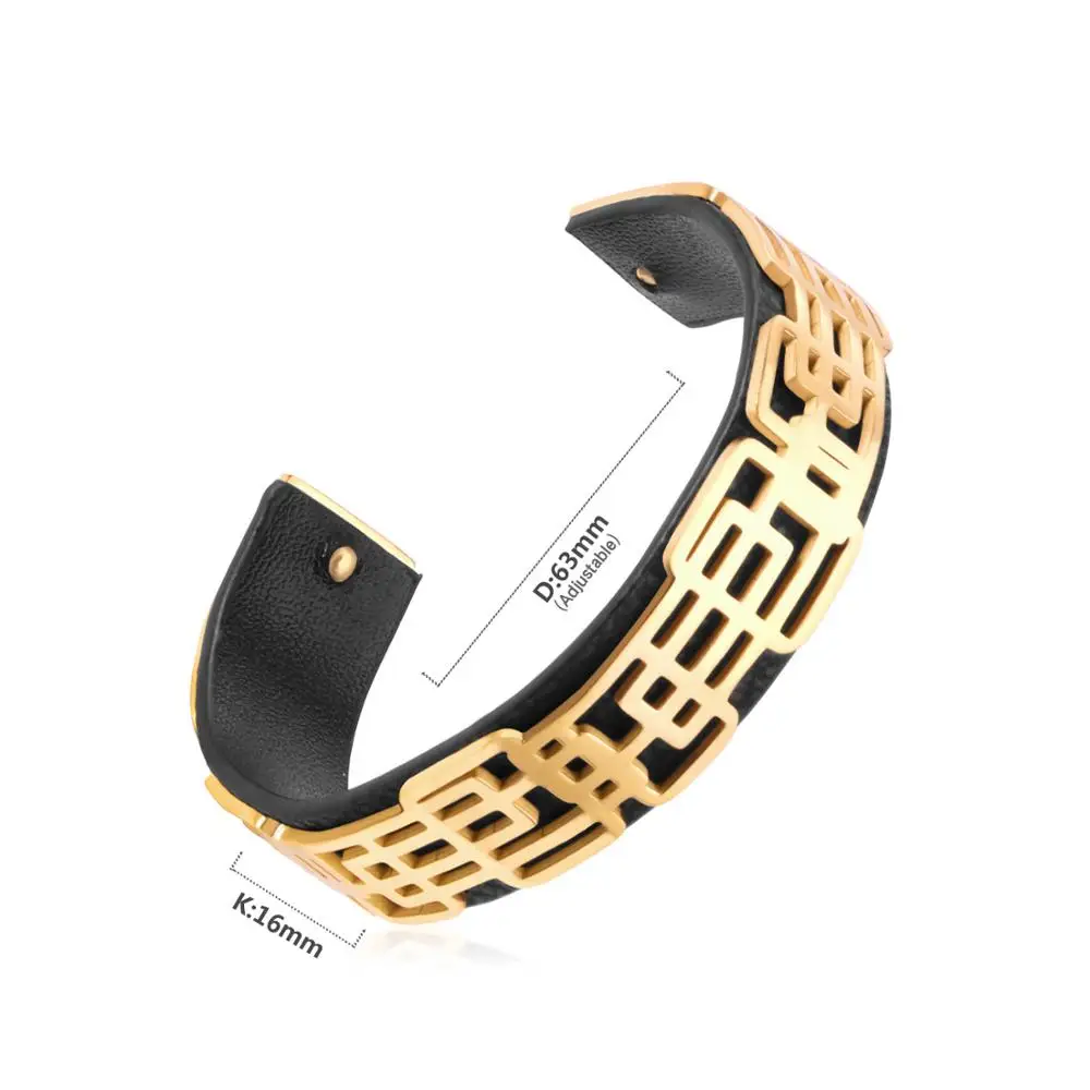 Кожаные браслеты LUXUSTEEL Женские аксессуары манжеты из нержавеющей стали золотого