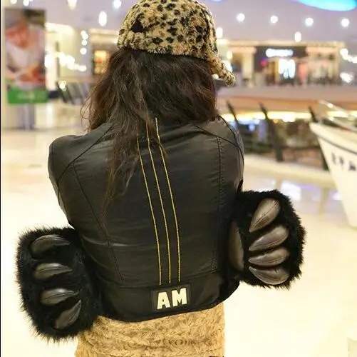 Перчатки с волками черный медведь коготь плюшевые игрушки теплые перчатки лапой