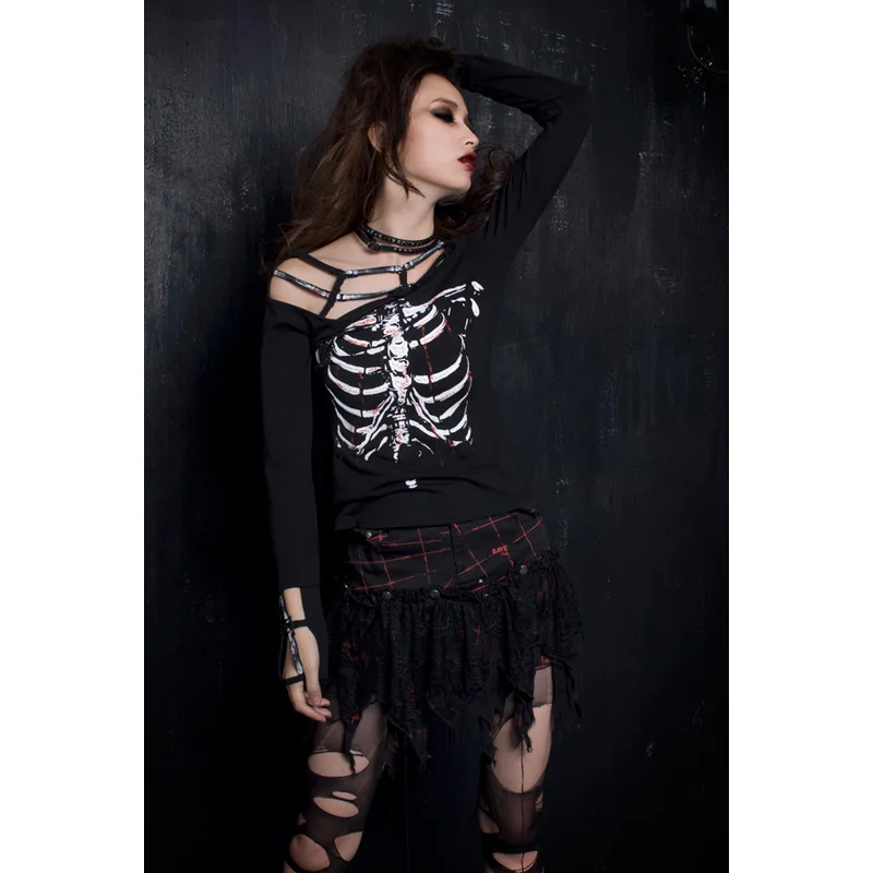 Женская рубашка с принтом скелета в стиле панк рока|punk rave|fashion toptop fashion |