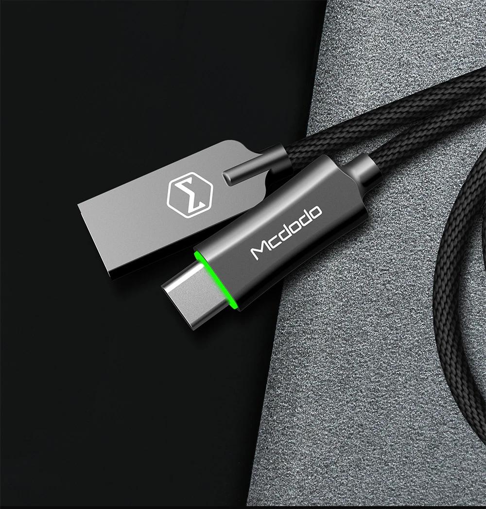 MCDODO Тип USB c быстрой зарядки автоотключения USB C кабель для Samsung Xiaomi OnePlus 5 со светодиодной подсветкой тип-c