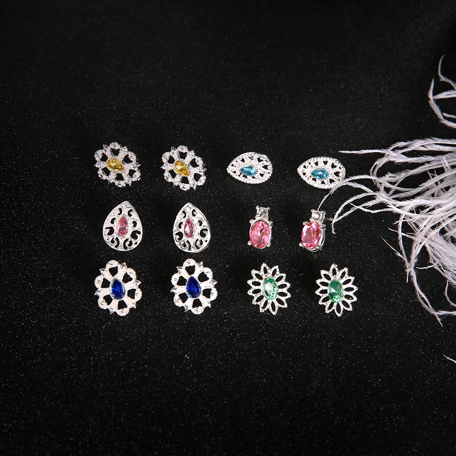 

Jewdy New arrivel 6 Pairs Small Flower Crystal Stud Earring Set for Woman Daily Jewelry Water Drop midi color Earrings