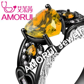 NovOrange AMORUI, крылья ангела, черные обручальные кольца для женщин/женщин, мода AAA, циркон, камень для рождения, обручальное кольцо, вечерние, подарок, Прямая поставка - Цвет основного камня: NovOrange