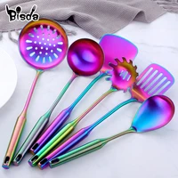 1 10pcs rainbow stainless steel cooking kitchen utensils set soup spoon turner spaghetti server food grade cookware tools