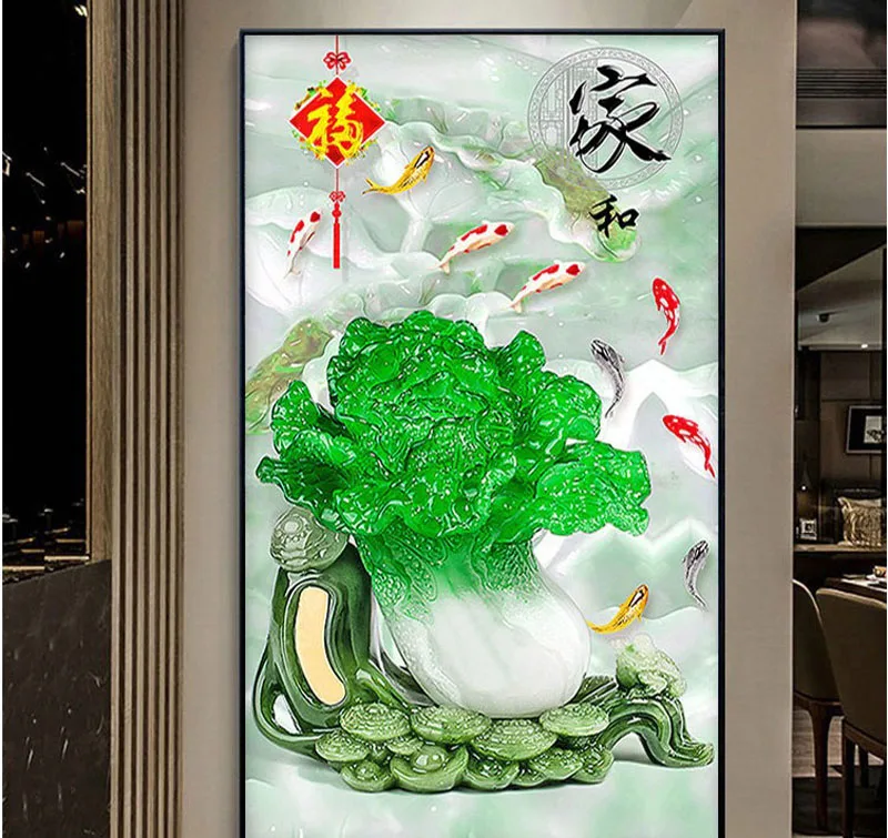 QIANZEHUI вышивка своими руками круглая Алмазная китайская капуста полная стразы