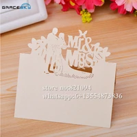 50pcs free shipping new mr mrs husband and wife laser cut paper name place wedding invitation table cards for party home decor