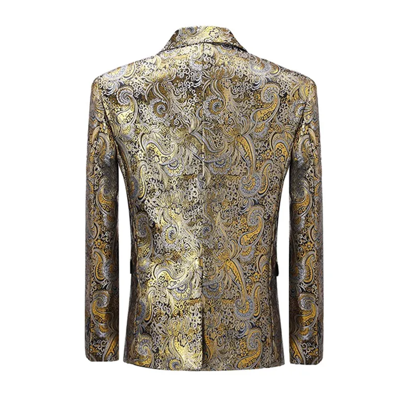 YUNCLOS мужской пиджак с золотым принтом один Блейзер на одной пуговице блейзер для