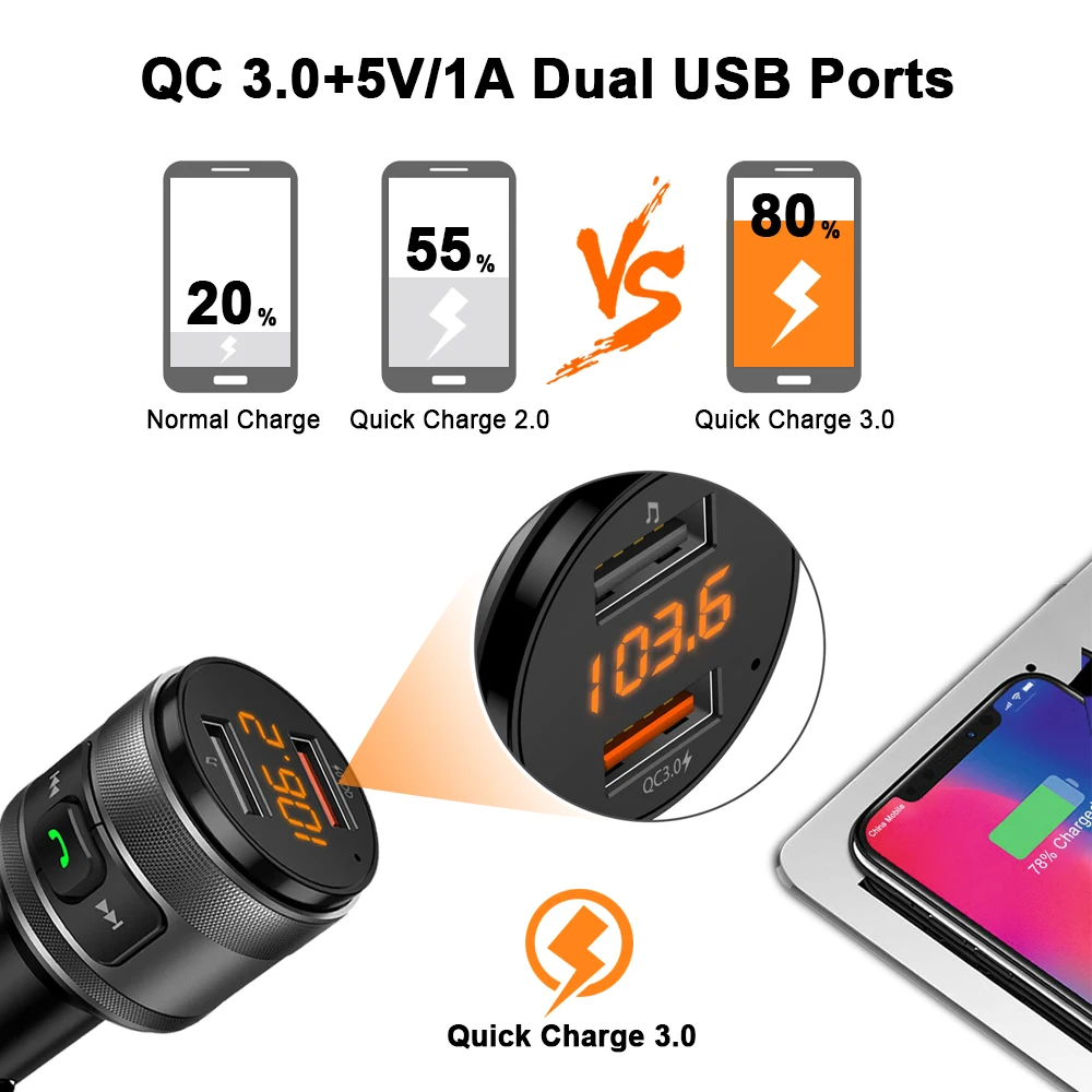 Быстрая зарядка 3,0 автомобильный Bluetooth fm-передатчик с двумя usb-портами автомобильное зарядное устройство fm-модулятор MP3-плеер автомобильный легкий автомобильный комплект без рук