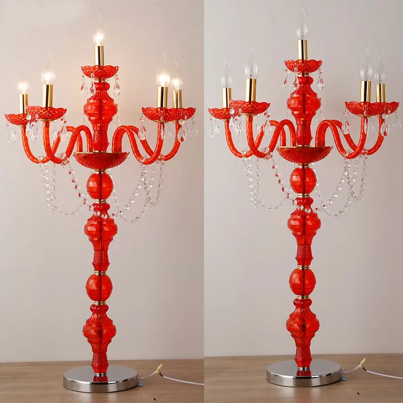 Red led candlestick wedding floor lamp candelabra candle holders vintage Home Decor crystal table E14 stand | Лампы и освещение