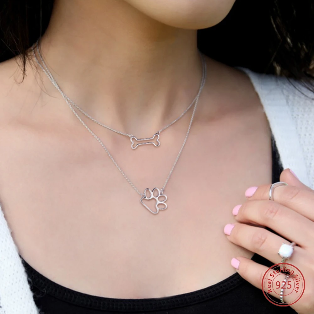 Strollgirl 925 Sterling Silver Dog Paw Bone Pendants &amp Necklaces For Women Hollow Pendant Chain Fashion Jewelry Gifts | Украшения и