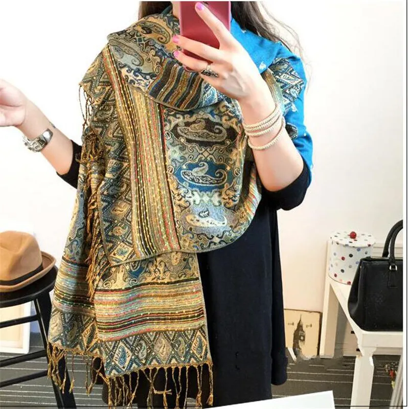 Новинка Женская шаль из хлопка с бахромой женский воротник принтом длинные шарфы