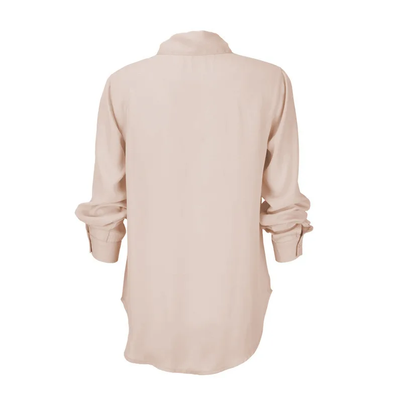 Женская шифоновая блузка с V-образным вырезом длинным рукавом и бантом | одежда