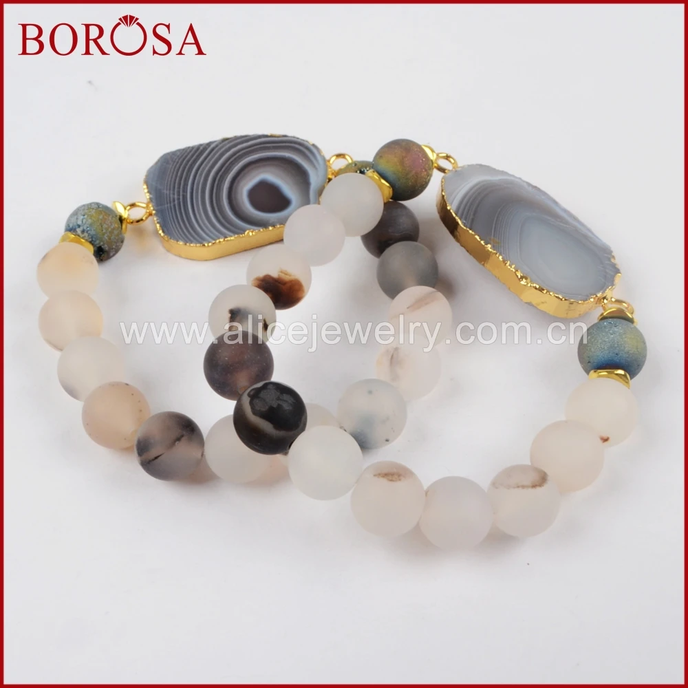 BOROSA 1 шт. модные браслеты для женщин, золотой цвет натуральный оникс кулон agates Druzy Кристалл с 10 мм матовые бусины браслет G1397