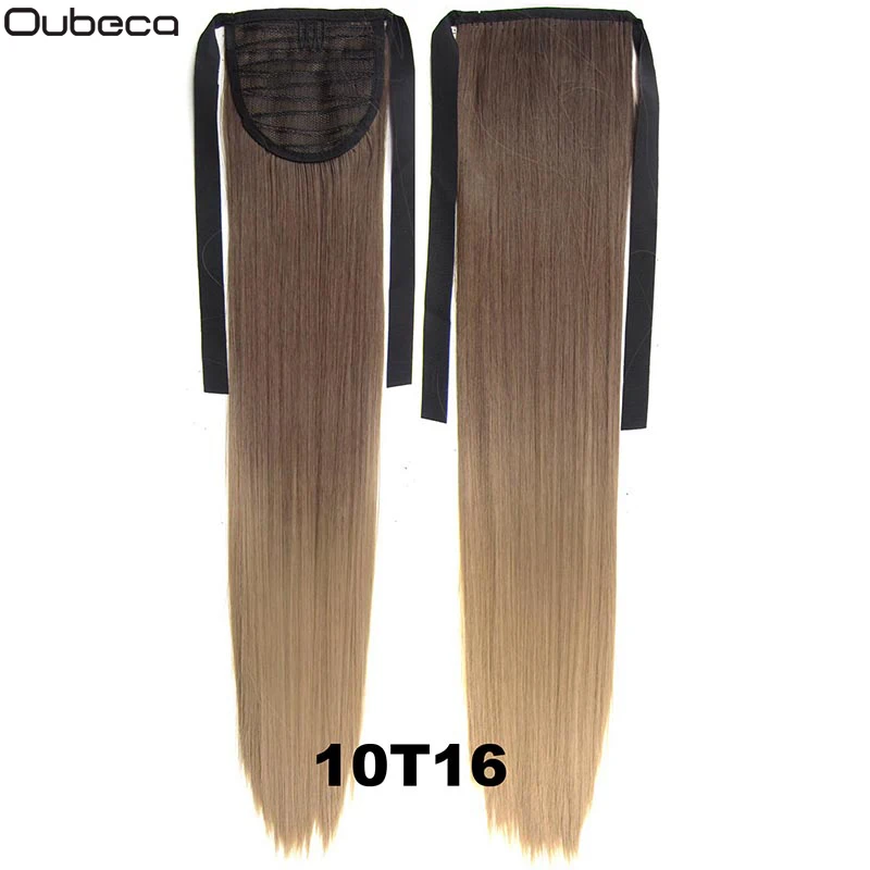 10T16 Oubeca, 22 дюйма, синтетические ломбер, конский хвост, прямые, длинные, два тона, лента, конский хвост, волосы для наращивания на заколках для женщин - Цвет: 10T16