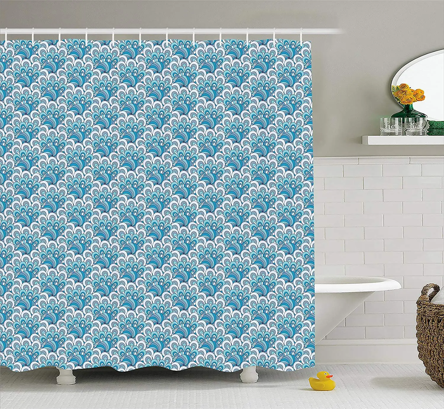 Art Nouveau Shower Curtain Vintage Pastel Toned Iris Blooms Flourishing Beauty Mother Earth Theme Cloth Fabric Bathroom Decor | Дом и сад