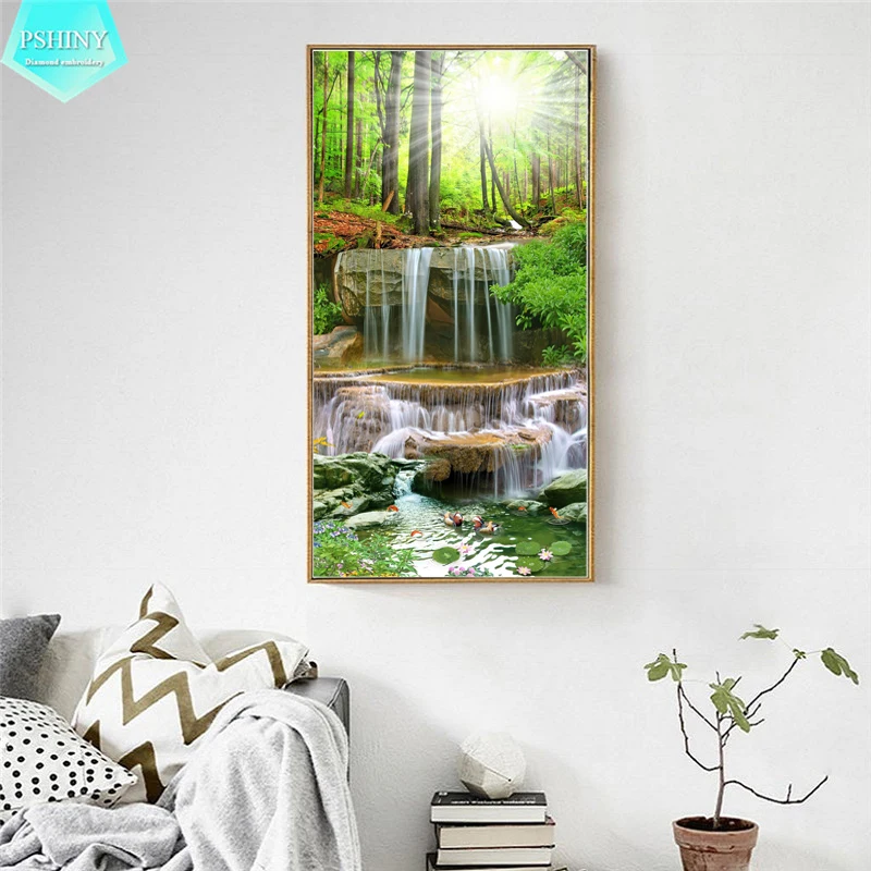 PSHINY 5D Сделай Сам Алмазная вышивка лесные ручья картина полный комплект круглый