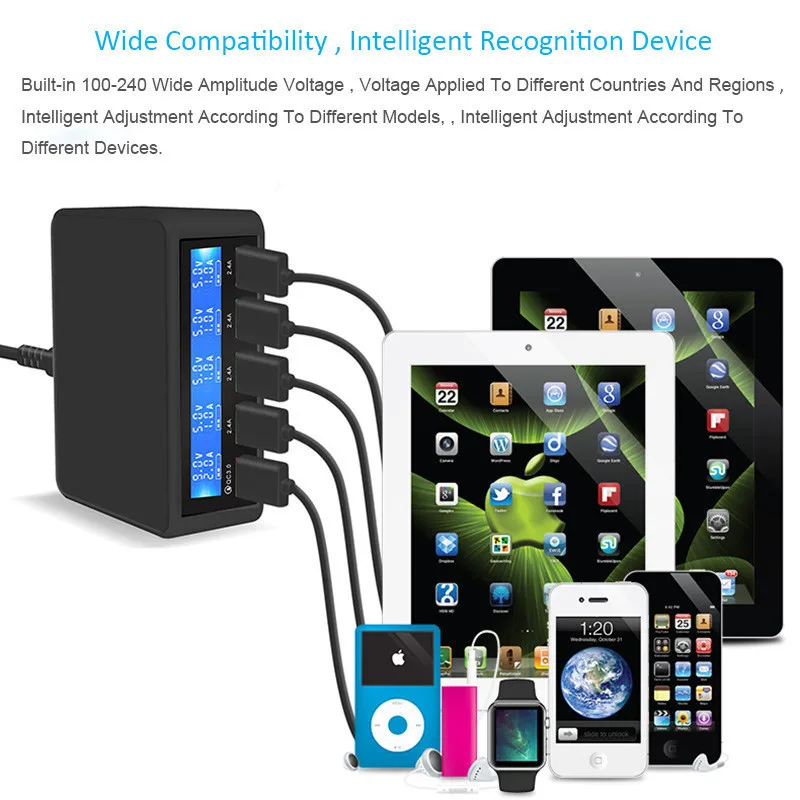 USB зарядное устройство портативное Мульти порт быстрое для iPhone 6 6S 7 8X5 Порт гнездо