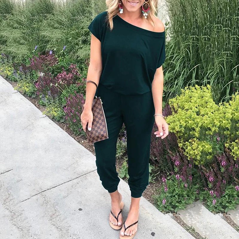 Женский комбинезон ELSVIOS элегантный однотонный с открытыми плечами и коротким