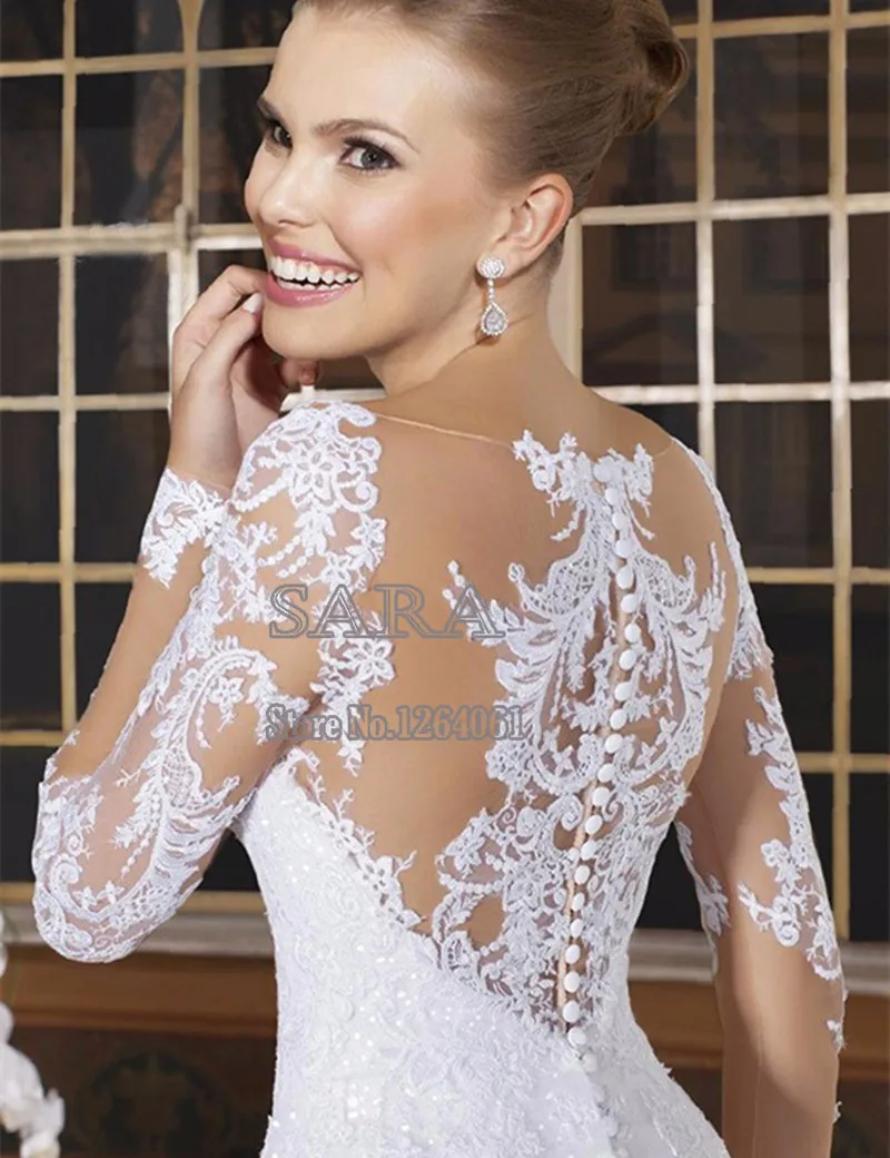 Женское свадебное платье русалка кружевное с длинным рукавом и пуговицами сзади