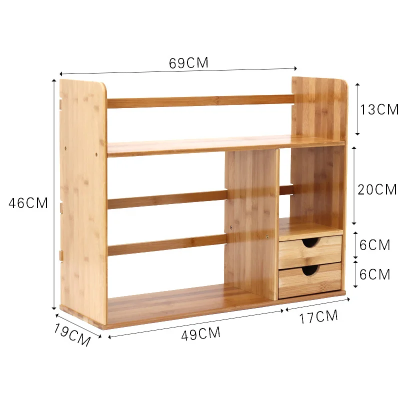 69cm two drawers Натуральный Бамбук настольная книжная полка столешница книжный шкаф офисные принадлежности стол хранения Органайзер подставка для демонстрации украшений книжная полка - Цвет: 69cm two drawers