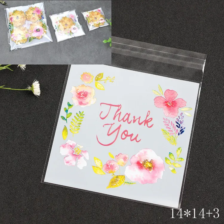 Thank You LBSISI Life 100 шт 14x14+ 3 см большие пакеты для печенья, самоклеящаяся упаковка, пластиковая упаковка для выпечки, Подарочный пакет для мыла - Цвет: Thank You