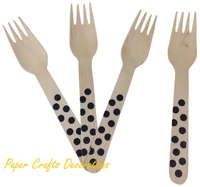 50pcslot 6 5inch polka dot wooden cutlery black forks for christmas wedding party decoration tableware supplies
