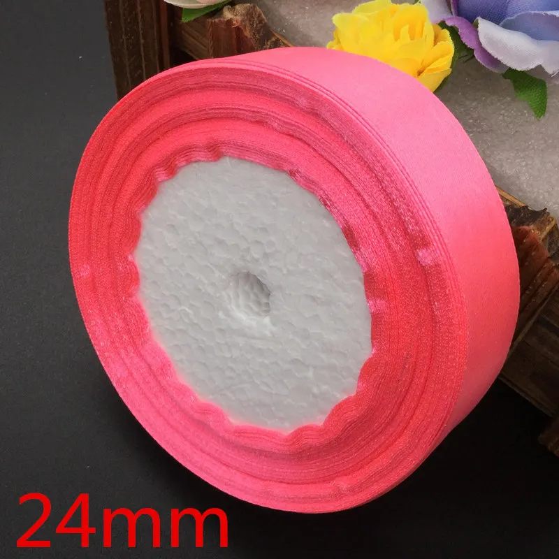 24mm 05#25 ярдов розовые шелковые декорации с лентой Свадебная подарочная упаковка лента швейная одежда Рождественский подарок на год - Цвет: 24mm