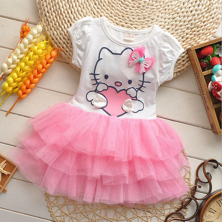 Hello kitty/платья для девочек; Лето г.; платье-пачка с крыльями из мультфильма для девочек; Детские платья принцессы; Одежда для девочек; robe Enfant; одежда