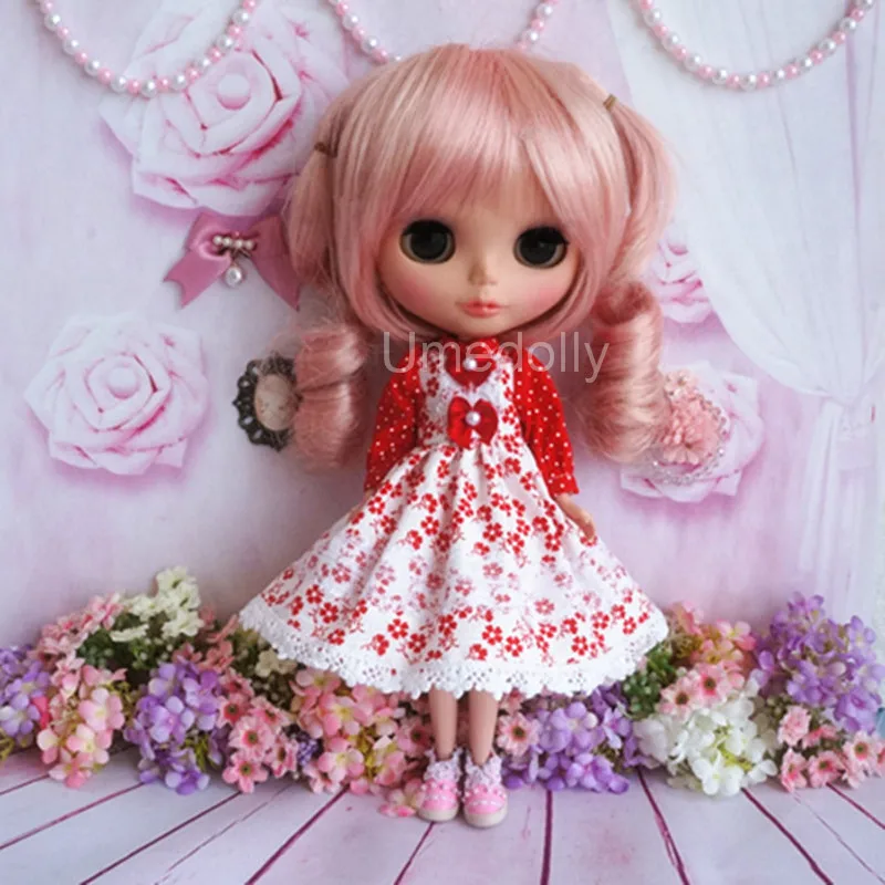 1 шт. платье с красными цветами для одежды Blyth Pullip Licca кукла Azone 1/6 аксессуары