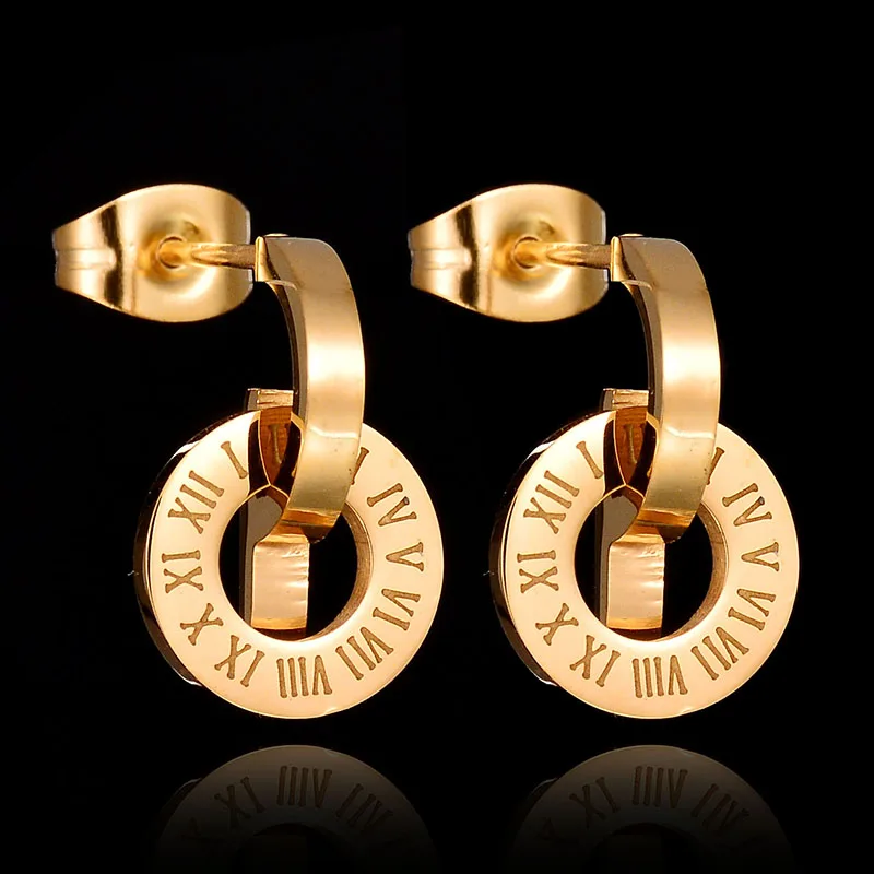 Высококачественные круглые серьги гвоздики из нержавеющей стали с цифрами для