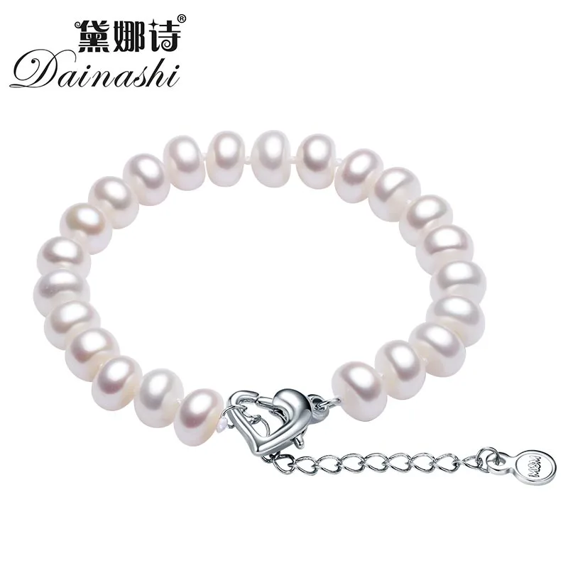 Dainashi белый пресноводный жемчуг браслет для женщин 9-10 мм натуральный Fine Jewelry